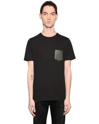 The Kooples Leather Patched Cotton Jersey T Shirt