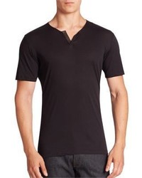 The Kooples Leather Trim Solid Cotton Tee