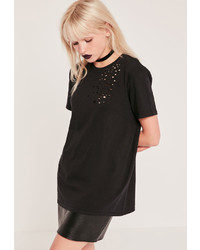 Missguided Distressed T Shirt Black