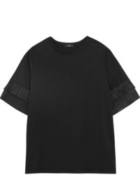 Clu Pleated Organza Trimmed Silk Jersey T Shirt Black