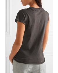 R 13 R13 Asymmetric Distressed Cotton And Cashmere Blend T Shirt Black