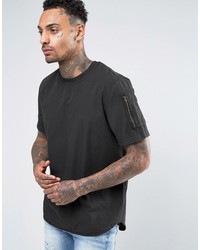 Asos Regular Fit Woven T Shirt With Sleeve Pocket In Black