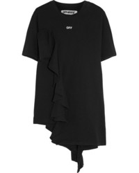 Off-White Ruffled Cotton Jersey T Shirt Black