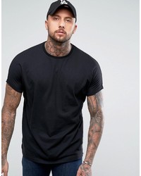 Asos Super Oversized Longline T Shirt With Roll Sleeve In Black