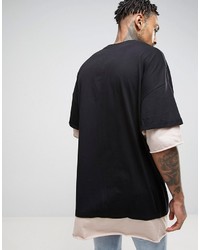 Asos Super Oversized T Shirt With Double Layer Roll Sleeve In Blackpink