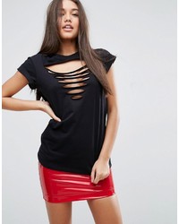 Asos T Shirt With Ravaged Front Neck Detail
