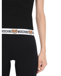 Moschino Teddy Bear Logo Ribbed Cotton T Shirt