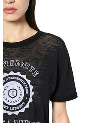 Saint Laurent Universite Cotton Devore Crop T Shirt