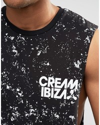 Asos Brand Cream Ibiza Sleeveless T Shirt With All Over Splatter
