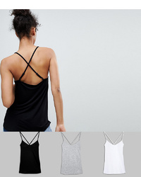 ASOS DESIGN Cami With Cross Straps In Swing Fit 3 Pack Save