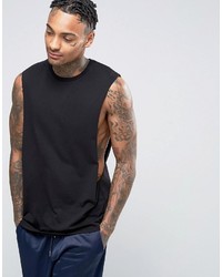 Asos Longline Sleeveless T Shirt With Extreme Dropped Armhole In Black