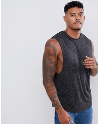 ASOS DESIGN Longline Sleeveless T Shirt With Raw Neck And Curved Hem In Linen Mix In Black