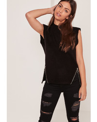 Missguided Black Brushed High Neck Zipper Sweater Tank Top