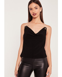 Missguided Gold Chain Cowl Neck Cami Top Black