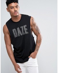 Asos Sleeveless T Shirt With Dropped Armhole And Sequin Daze Text
