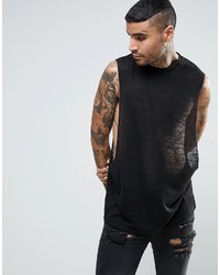 Asos Sleeveless T Shirt With Extreme Dropped Armhole In Textured Linen Look Fabric
