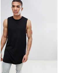 ASOS DESIGN Super Longline Relaxed Vest With Curved Hem And Raw Edges In Black