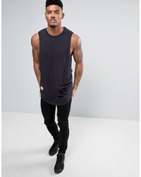 Siksilk Tank In Black With Distressing