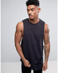 Siksilk Tank In Black With Distressing