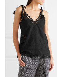 Theory Wiola Broderie Anglaise Linen And Cotton Blend Camisole Black