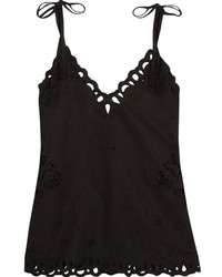 Theory Wiola Broderie Anglaise Linen And Cotton Blend Camisole Black