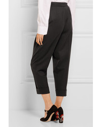 Dolce & Gabbana Cropped Stretch Wool Blend Tapered Pants Black