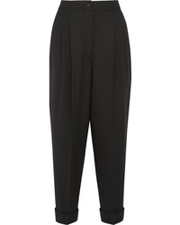 Dolce & Gabbana Cropped Stretch Wool Blend Tapered Pants Black
