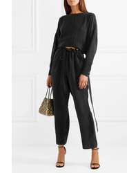 Sally Lapointe Cropped Washed Crepe Straight Leg Pants
