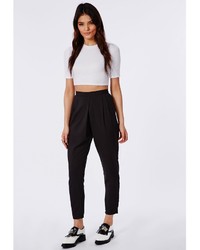 Missguided Louisa Pleat Front Tapered Leg Trousers Black