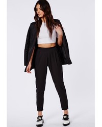 Missguided Louisa Pleat Front Tapered Leg Trousers Black