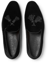 Burberry Leather Trimmed Velvet Tasselled Loafers