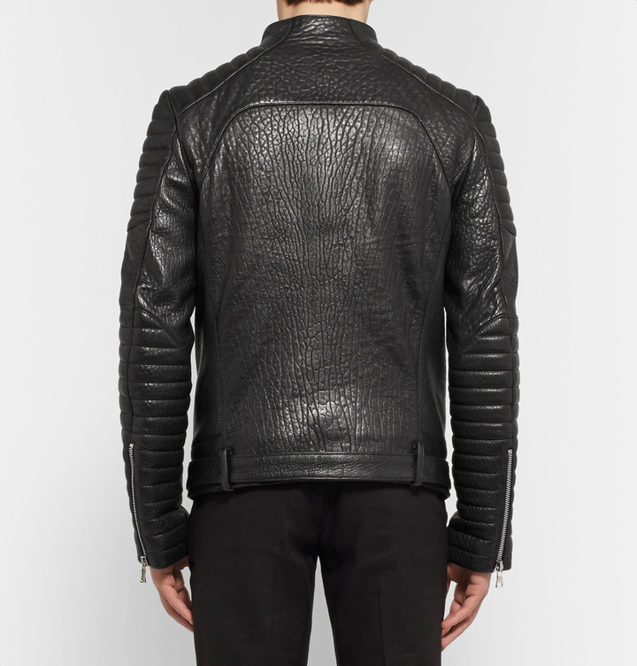 Balmain Quilted Textured Leather Biker Jacket, $4,850 | MR PORTER ...