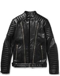 Balmain Quilted Textured Leather Biker Jacket