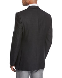 Ermenegildo Zegna Textured Wool Silk Peak Lapel Sport Coat Black