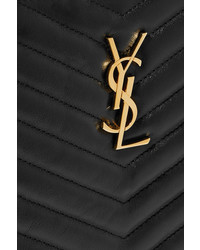 Saint Laurent Monogramme Quilted Textured Leather Pouch Black