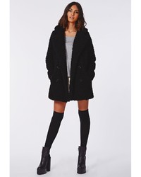 Missguided Celine Teddy Faux Fur Coat Black