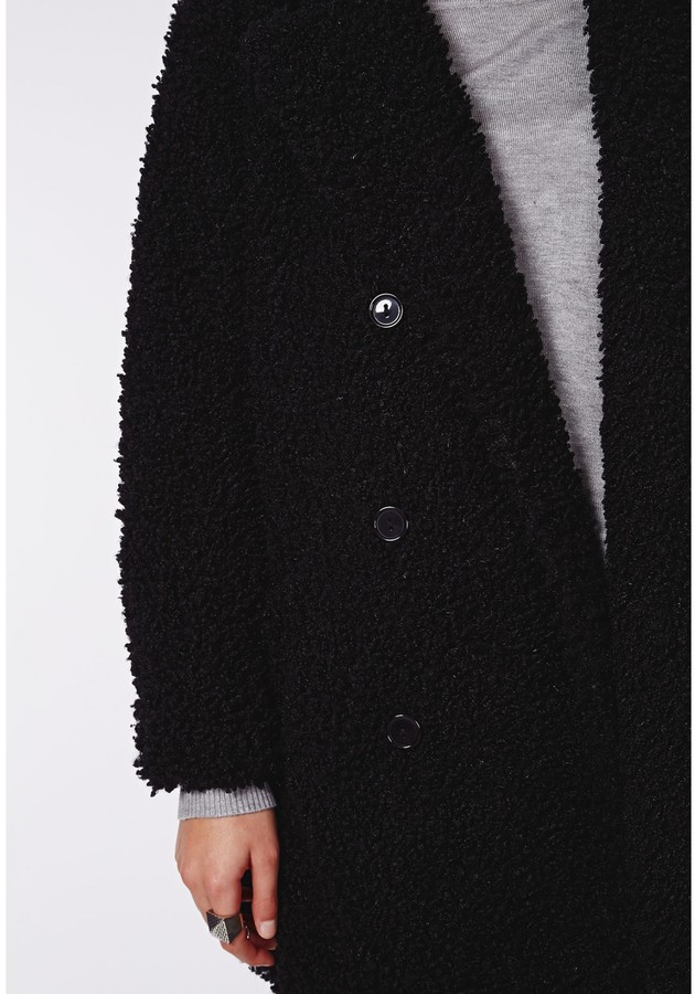 Missguided Celine Teddy Faux Fur Coat Black, $109 | Missguided | Lookastic