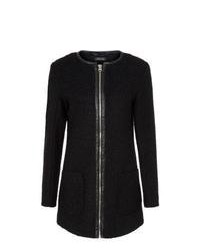 New Look Black Collarless Textured Zip Coat