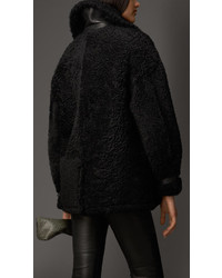 Burberry Oversize Shearling Coat With Nappa Leather Trim