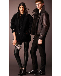 Burberry Oversize Shearling Coat With Nappa Leather Trim