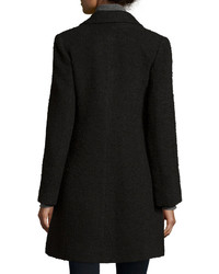 Fleurette Textured Single Breasted Notched Collar Coat Black