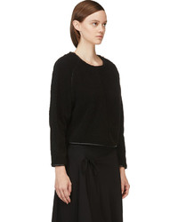 Avelon Black Leather Trim Fleece Textured Sweater