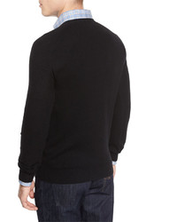 Neiman Marcus Mixed Textured Crewneck Sweater Black