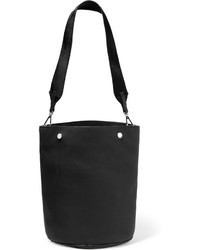 Black Textured Leather Bucket Bag