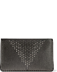 Christian Louboutin Loubiposh Spiked Textured Leather Clutch Black