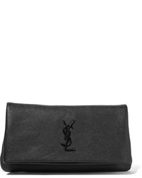 Saint Laurent Monogramme West Hollywood Fold Over Textured Leather Clutch Black
