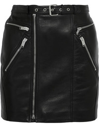 Black Textured Leather Mini Skirt