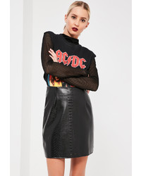 Missguided Black Faux Leather Snake Textured Whipstitch Mini Skirt