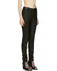 Ann Demeulemeester Black Textured Leather Trousers