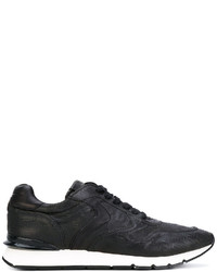 Black Textured Leather Sneakers